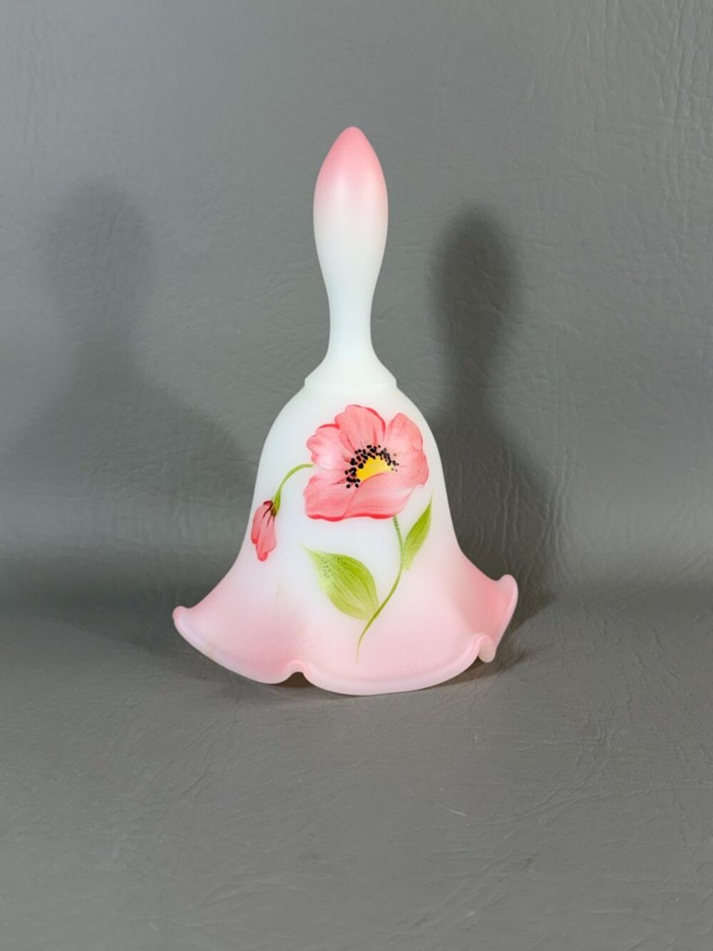 Vintage Fenton Art Glass Bell Hand-Painted Floral Signed M. Kibbe Satin Pink - Picture 3 of 16